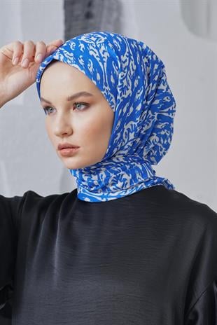 Loryan Scarf Linen Keten Karışımlı Pamuklu Çini Desenli Eşarp Saks