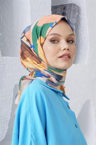 Loryan Scarf Linen Keten Karışımlı Pamuklu Sulu Boya Desenli Eşarp Vizon