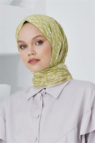 Loryan Scarf Linen Keten Karışımlı Pamuklu Çini Desenli Şal Fıstık Yeşili