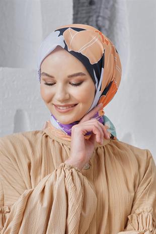 Loryan Scarf Linen Keten Karışımlı Pamuklu Rose Desenli Eşarp Somon