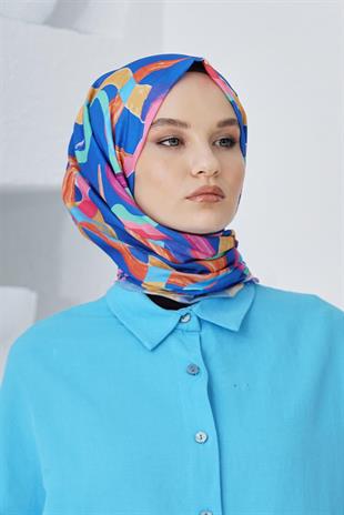 Loryan Scarf Linen Keten Karışımlı Pamuklu Confetti Desenli Şal Saks