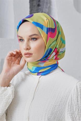 Loryan Scarf Linen Keten Karışımlı Pamuklu Confetti Desenli Eşarp Fıstık Yeşili