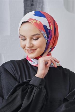 Loryan Scarf Linen Keten Karışımlı Pamuklu Peony Desenli Eşarp Fuşya