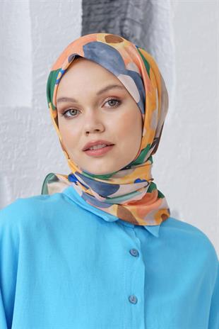 Loryan Scarf Linen Keten Karışımlı Pamuklu Sulu Boya Desenli Eşarp Vizon
