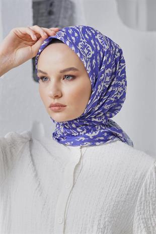 Loryan Scarf Linen Keten Karışımlı Pamuklu Çini Desenli Eşarp Very Peri
