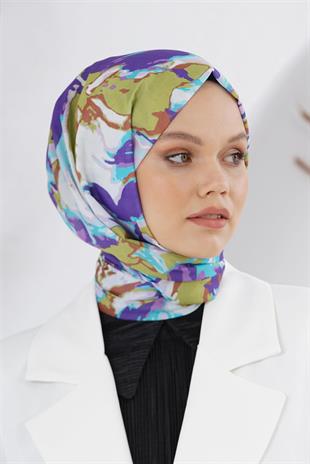 Loryan Scarf Linen Keten Karışımlı Pamuklu Zambak Desenli Şal Fıstık Yeşili