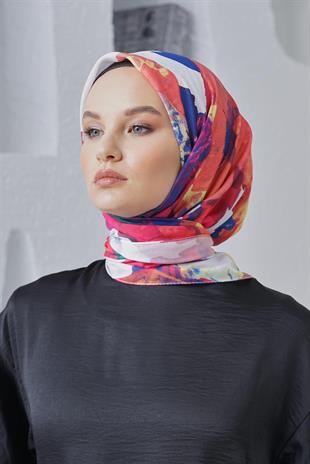 Loryan Scarf Linen Keten Karışımlı Pamuklu Peony Desenli Eşarp Fuşya