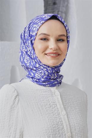 Loryan Scarf Linen Keten Karışımlı Pamuklu Çini Desenli Eşarp Very Peri