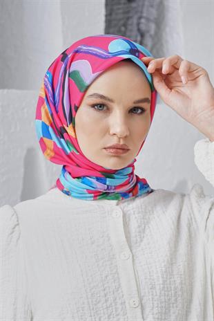 Loryan Scarf Linen Keten Karışımlı Pamuklu Confetti Desenli Eşarp Fuşya
