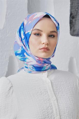 Loryan Scarf Linen Keten Karışımlı Pamuklu Zambak Desenli Eşarp Very Peri