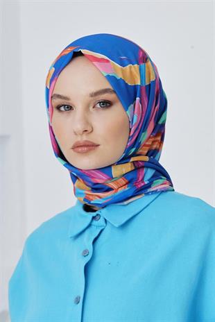Loryan Scarf Linen Keten Karışımlı Pamuklu Confetti Desenli Şal Saks