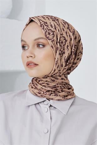 Loryan Scarf Linen Keten Karışımlı Pamuklu Çini Desenli Şal Karamel