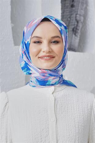 Loryan Scarf Linen Keten Karışımlı Pamuklu Zambak Desenli Eşarp Very Peri
