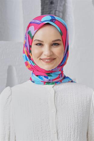 Loryan Scarf Linen Keten Karışımlı Pamuklu Confetti Desenli Eşarp Fuşya