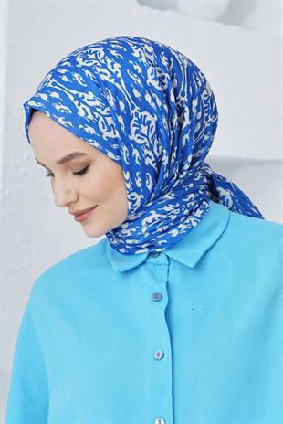 Loryan Scarf Linen Keten Karışımlı Pamuklu Çini Desenli Şal Saks