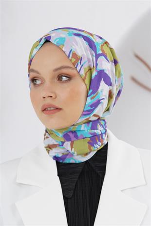 Loryan Scarf Linen Keten Karışımlı Pamuklu Zambak Desenli Şal Fıstık Yeşili