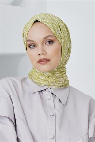 Loryan Scarf Linen Keten Karışımlı Pamuklu Çini Desenli Şal Fıstık Yeşili