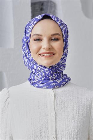 Loryan Scarf Linen Keten Karışımlı Pamuklu Çini Desenli Eşarp Very Peri