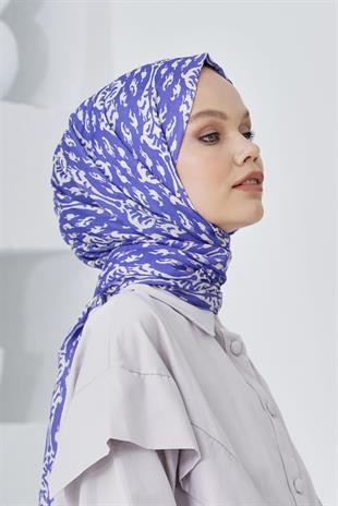 Loryan Scarf Linen Keten Karışımlı Pamuklu Çini Desenli Şal Very Peri