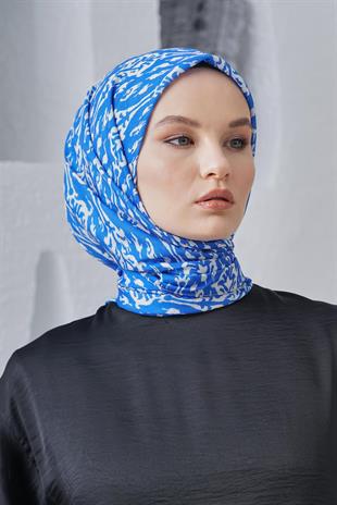 Loryan Scarf Linen Keten Karışımlı Pamuklu Çini Desenli Eşarp Saks