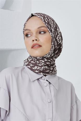 Loryan Scarf Linen Keten Karışımlı Pamuklu Çini Desenli Şal Kahve