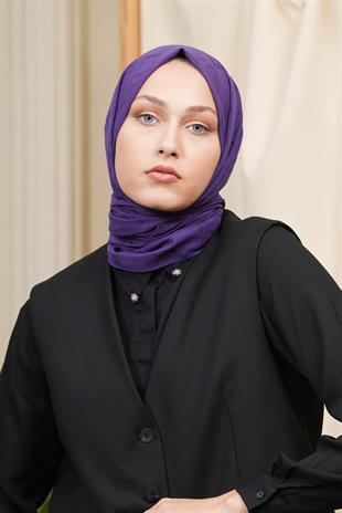 Loryan Scarf Logo Desen, Jakarlı Pamuklu Şal Mürdüm