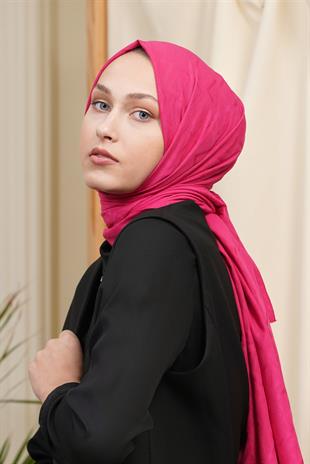 Loryan Scarf Logo Desen, Jakarlı Pamuklu Şal Fuşya