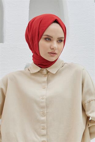 Loryan Scarf Logo Desen, Jakarlı Pamuklu Şal Kırmızı