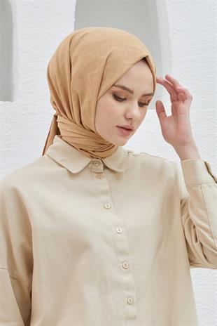 Loryan Scarf Logo Desen, Jakarlı Pamuklu Şal Koyu Bej