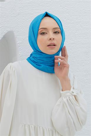 Loryan Scarf Logo Desen, Jakarlı Pamuklu Şal Mavi