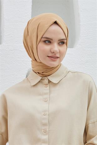 Loryan Scarf Logo Desen, Jakarlı Pamuklu Şal Koyu Bej