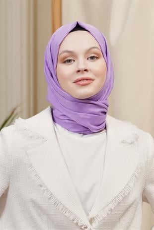 Loryan Scarf Logo Desen, Jakarlı Pamuklu Şal Lila