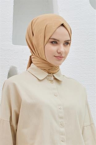 Loryan Scarf Logo Desen, Jakarlı Pamuklu Şal Koyu Bej