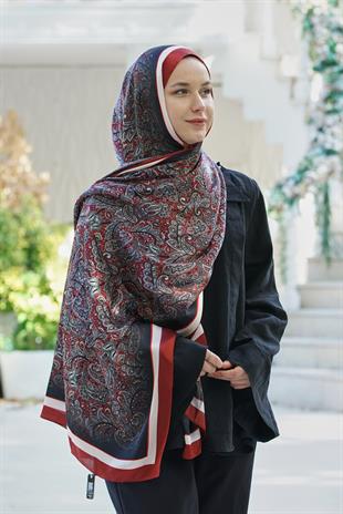 Loryan Scarf Zerre Degrade Etnik Şal -  Bordo