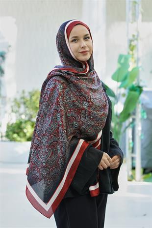 Loryan Scarf Zerre Degrade Etnik Şal -  Bordo
