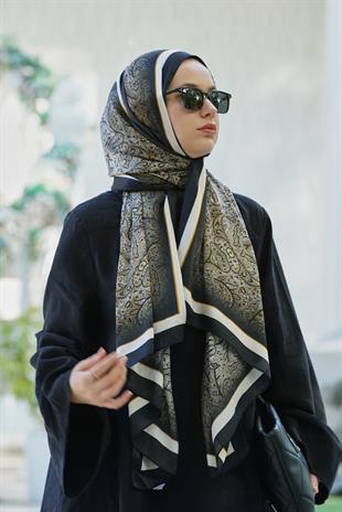 Loryan Scarf Zerre Degrade Etnik Şal - Lacivert/Bej