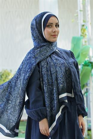 Loryan Scarf Zerre Degrade Etnik Şal - Lacivert