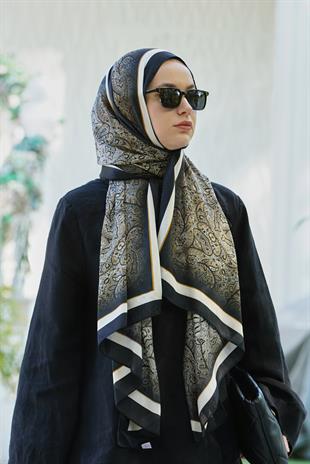 Loryan Scarf Zerre Degrade Etnik Şal - Lacivert/Bej
