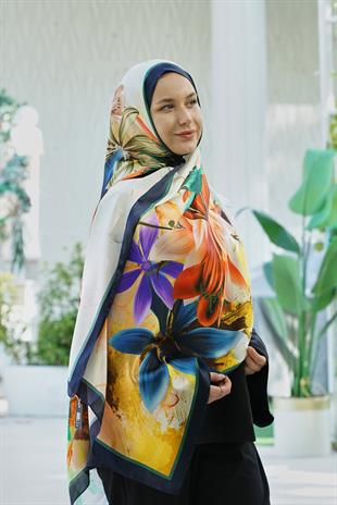 Loryan Scarf Zerre Flora Şal -  Lacivert