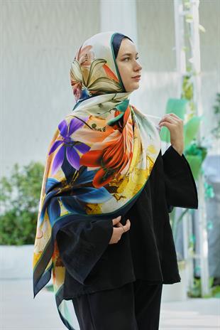 Loryan Scarf Zerre Flora Şal -  Lacivert