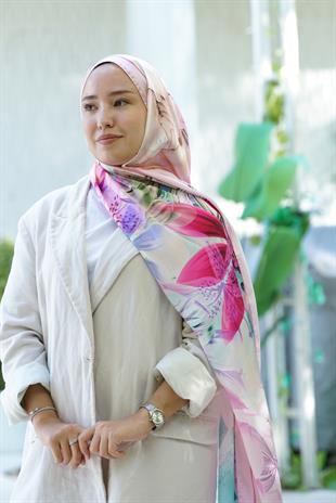 Loryan Scarf Zerre Flora Şal - Pudra
