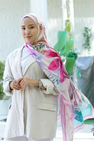 Loryan Scarf Zerre Flora Şal - Pudra