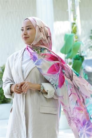 Loryan Scarf Zerre Flora Şal - Pudra
