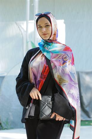 Loryan Scarf Zerre Flora Şal - Siyah/Kırmızı