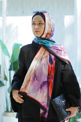 Loryan Scarf Zerre Flora Şal - Siyah/Kırmızı