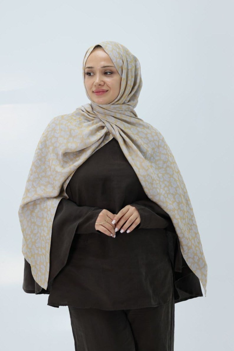 Aria Leopar Şal Gold - Bej