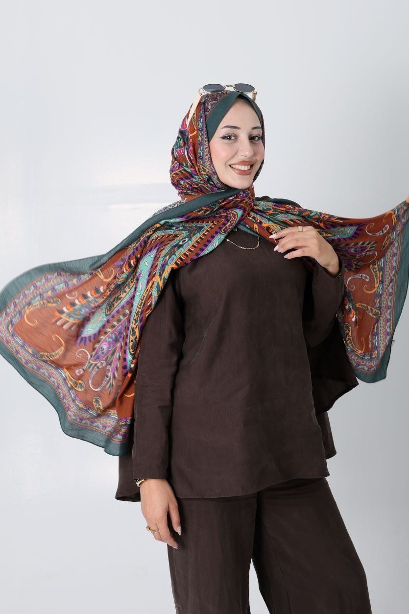 Diamond Mimoza Şal Zümrüt - Kahve 