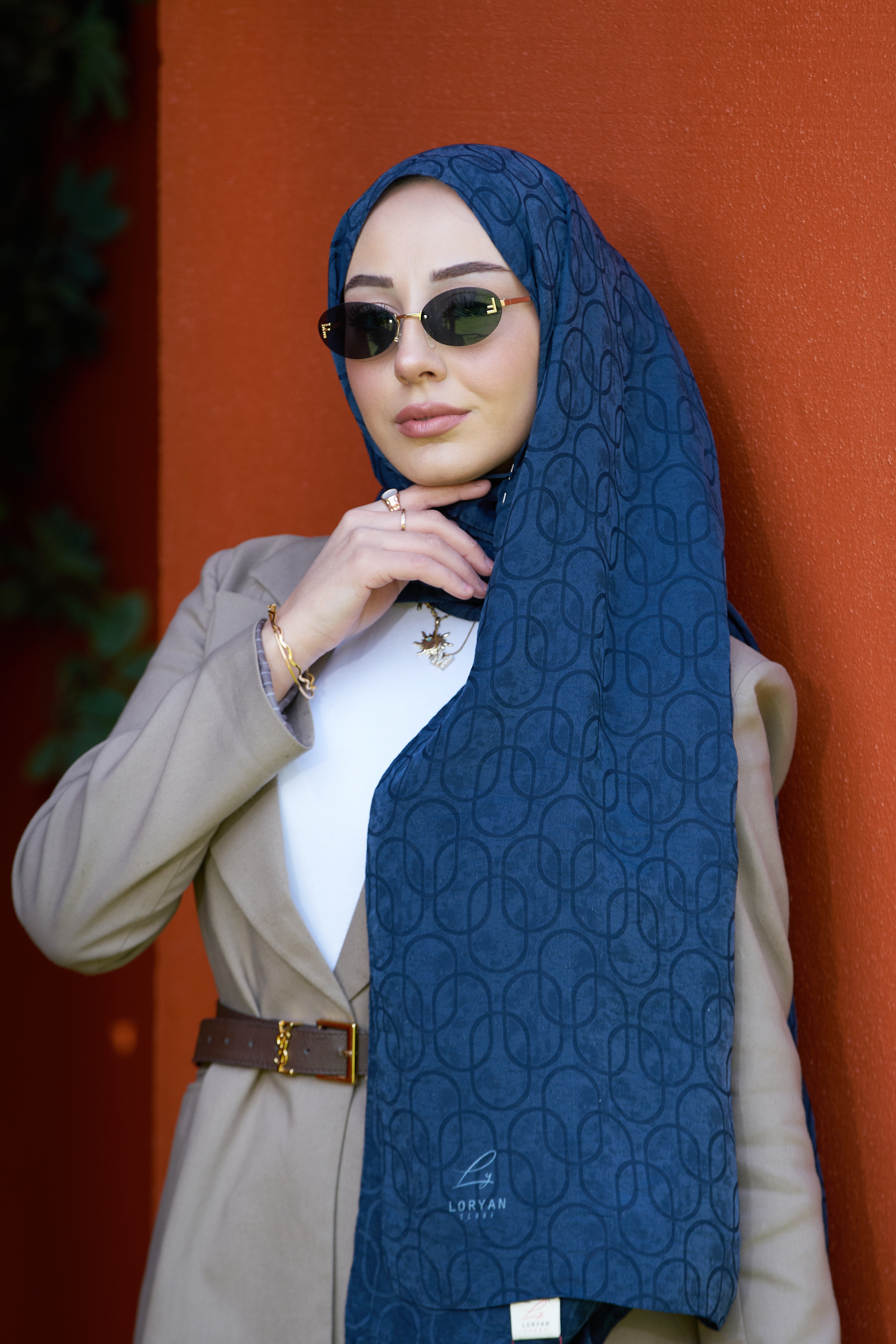 Loryan scarf aria zincir şal lacivert