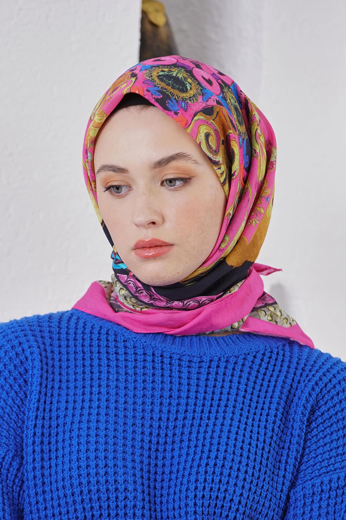 Loryan Scarf Diamond Eşarp - Diamond Diya İpeksi Eşarp 4317 Fuşya