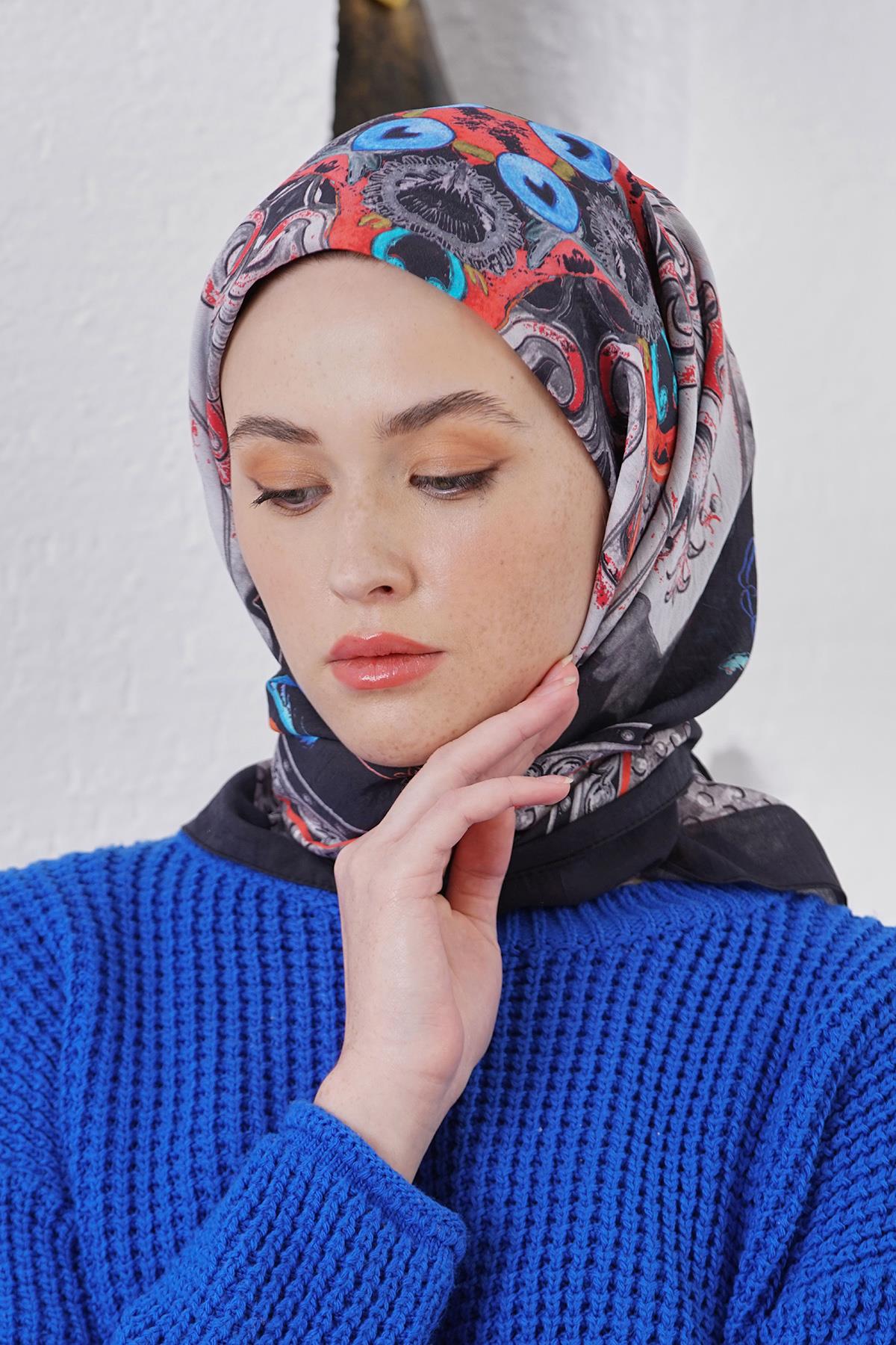 Loryan Scarf Diamond Eşarp - Diamond Diya İpeksi Eşarp 4317 Siyah Gri